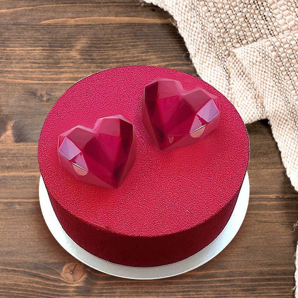 1/8 Cavity 3D Diamond Love Heart Shape Mold Silicone Chocolate Cookie Muffin Baking Tool Sponge Mousse Dessert Cake Decorating Diamond Heart Love Shape Silicone Mousse Cake Dessert Chocolate Molds Tray White Red Stevvex