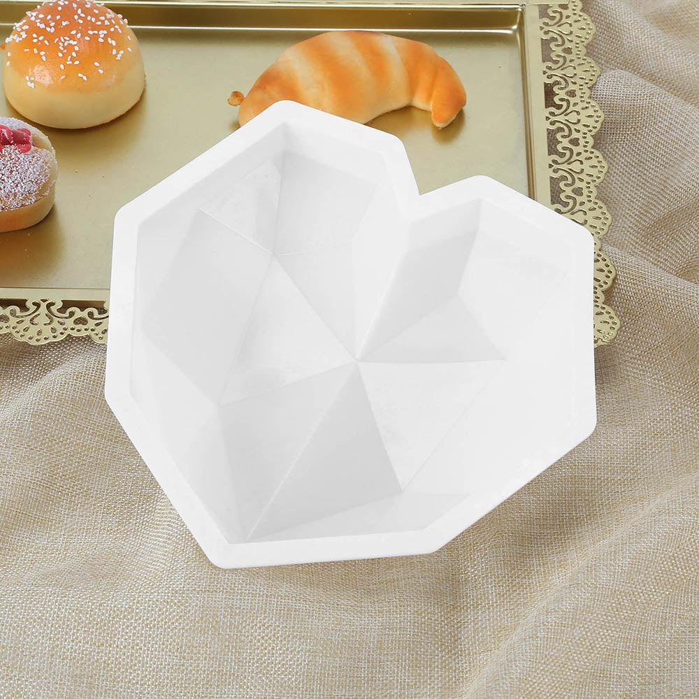 1/8 Cavity 3D Diamond Love Heart Shape Mold Silicone Chocolate Cookie Muffin Baking Tool Sponge Mousse Dessert Cake Decorating Diamond Heart Love Shape Silicone Mousse Cake Dessert Chocolate Molds Tray White Red Stevvex
