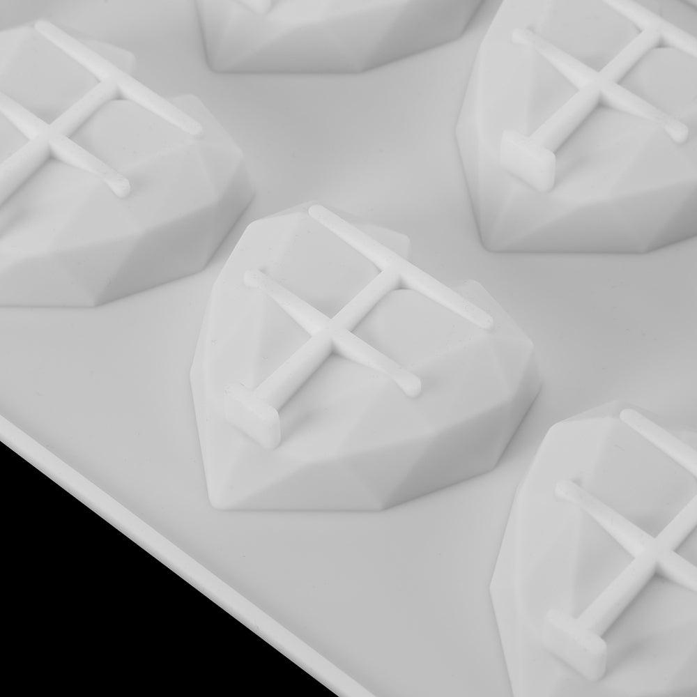 1/8 Cavity 3D Diamond Love Heart Shape Mold Silicone Chocolate Cookie Muffin Baking Tool Sponge Mousse Dessert Cake Decorating Diamond Heart Love Shape Silicone Mousse Cake Dessert Chocolate Molds Tray White Red Stevvex