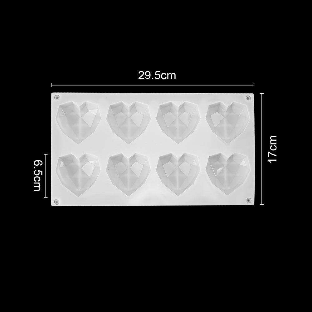 1/8 Cavity 3D Diamond Love Heart Shape Mold Silicone Chocolate Cookie Muffin Baking Tool Sponge Mousse Dessert Cake Decorating Diamond Heart Love Shape Silicone Mousse Cake Dessert Chocolate Molds Tray White Red Stevvex