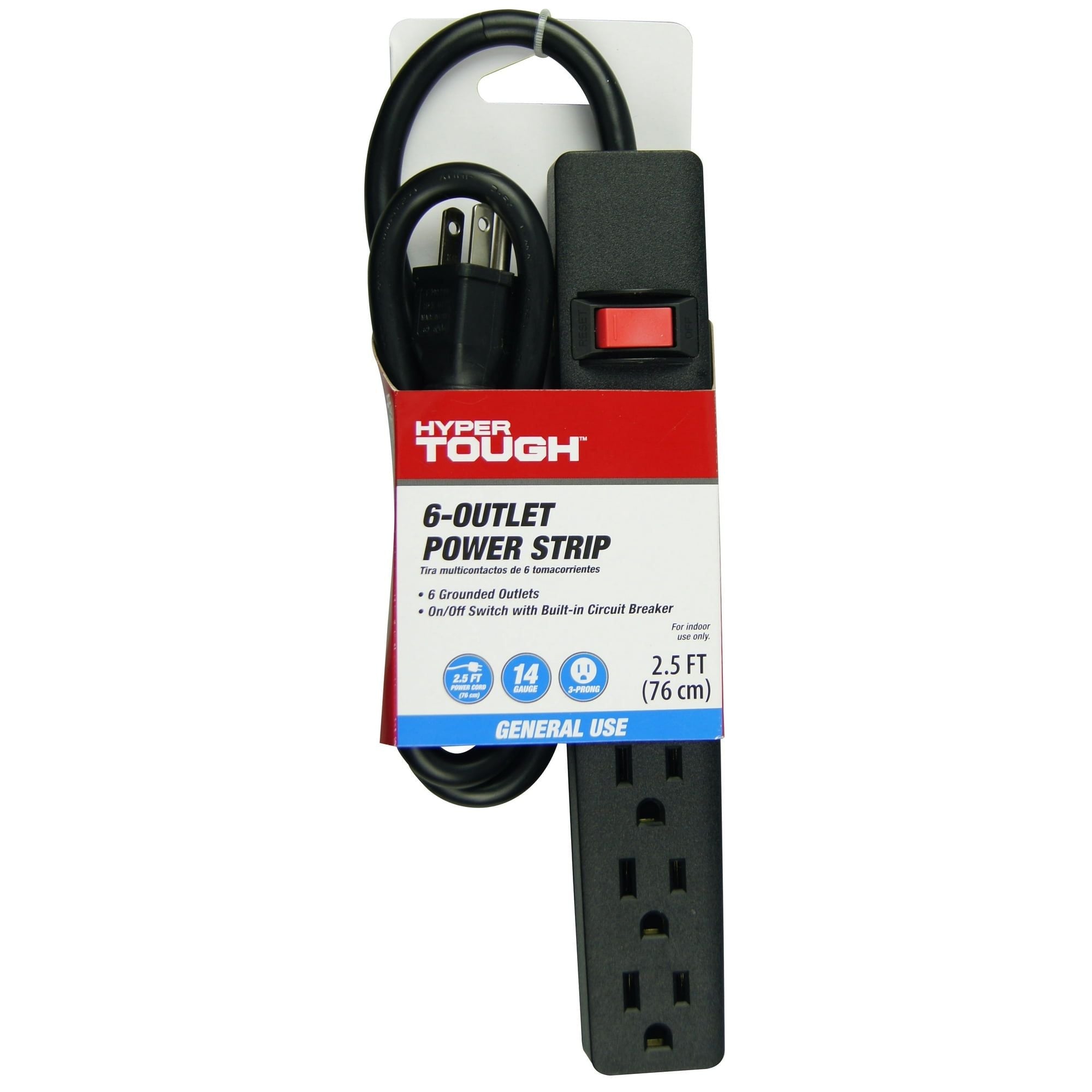 Hyper Tough 6-Outlet 2.5ft Cord Power Strip, Black EasyOptionXY LLC