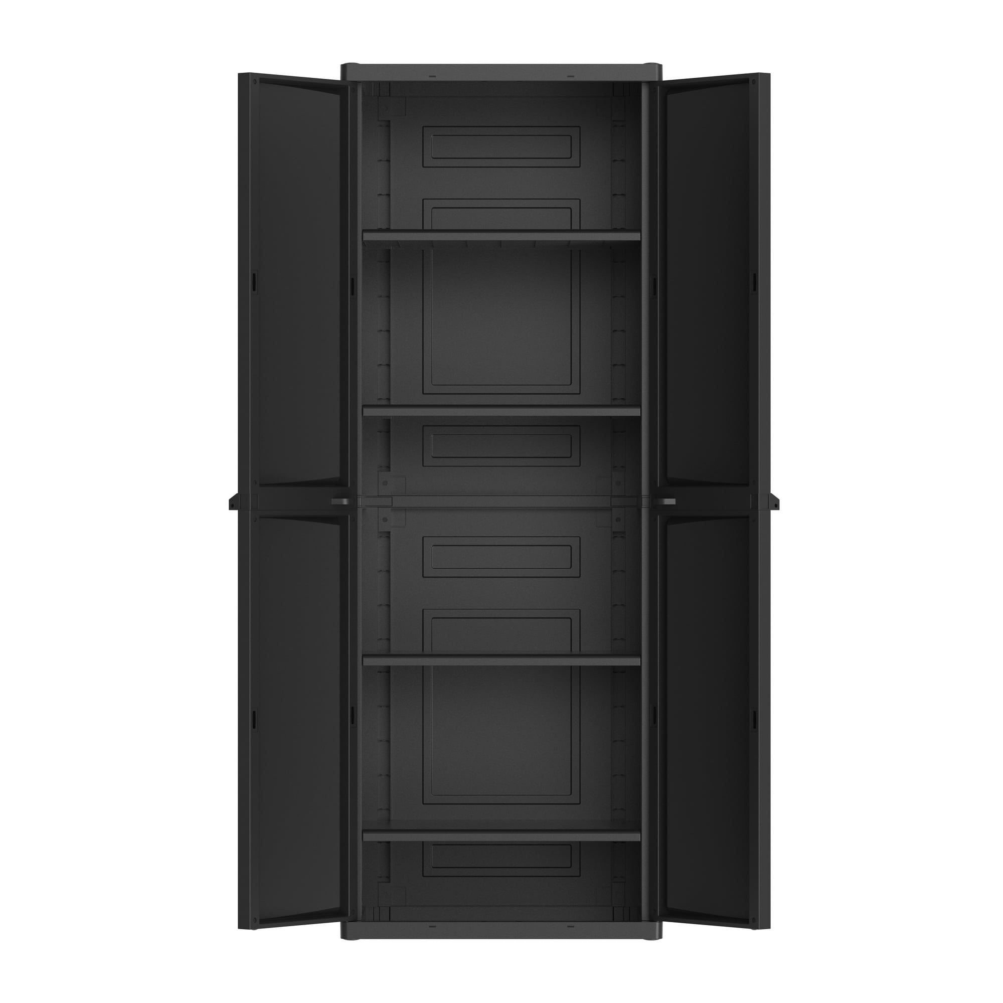 Hyper Tough Plastic 4-Shelf Garage Storage Utility Cabinet, Black Finish, HT-4SHFF-CABT Model, Black