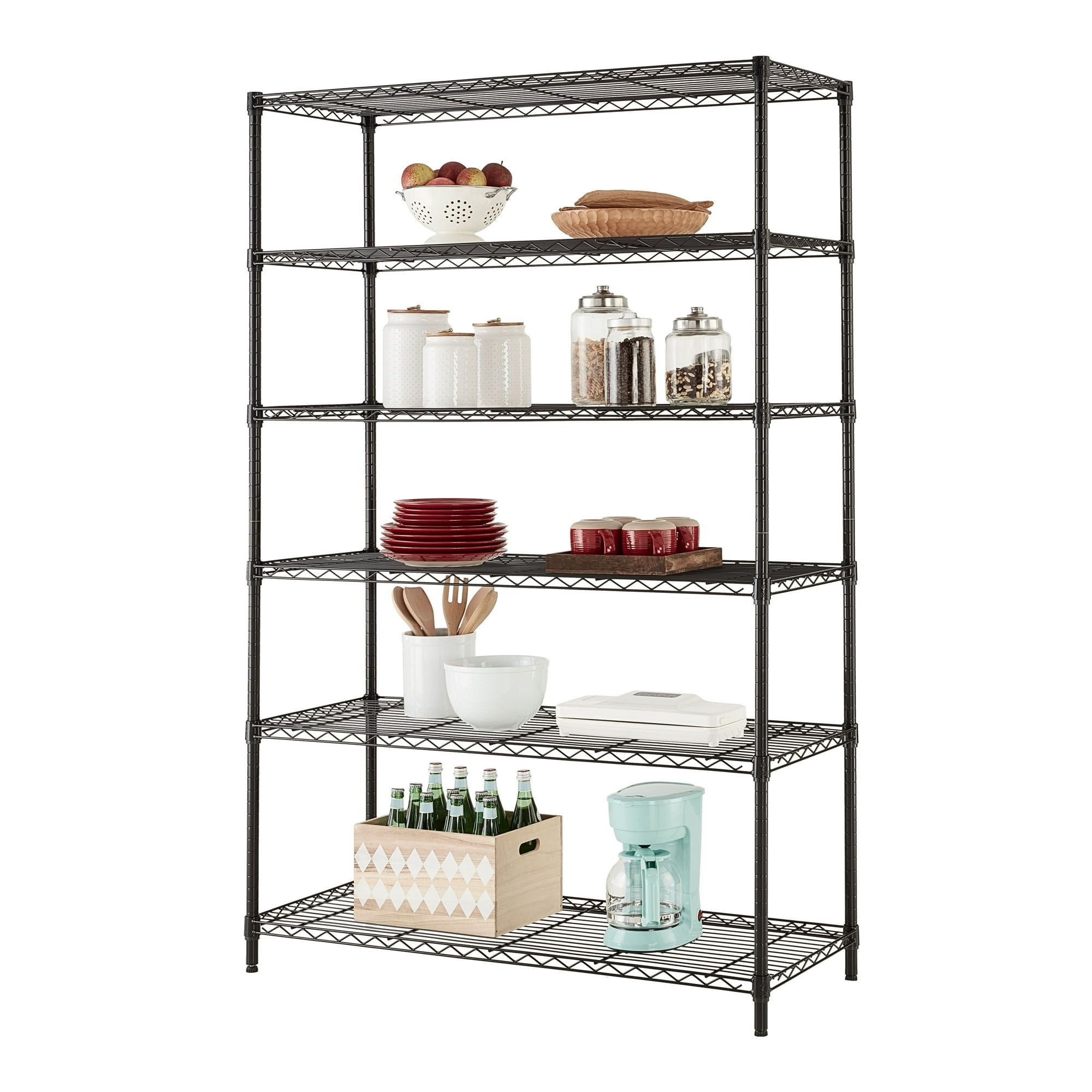 Hyper Tough Black Wire Shelf 6-Tier 72"H x 47.7"W x 18"D, 2100lbs Total Capacity