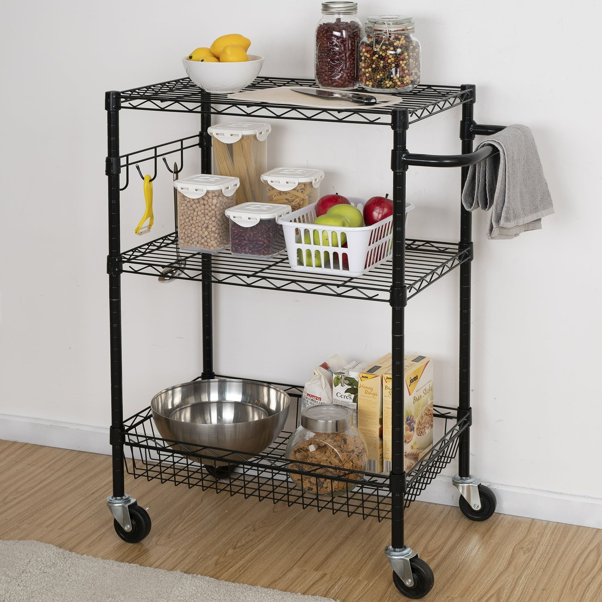 Hyper Tough Wire 3-Tier Storage Shelf Unit 36"H x 16"W x 30"D, 495lb Total Capacity, Black