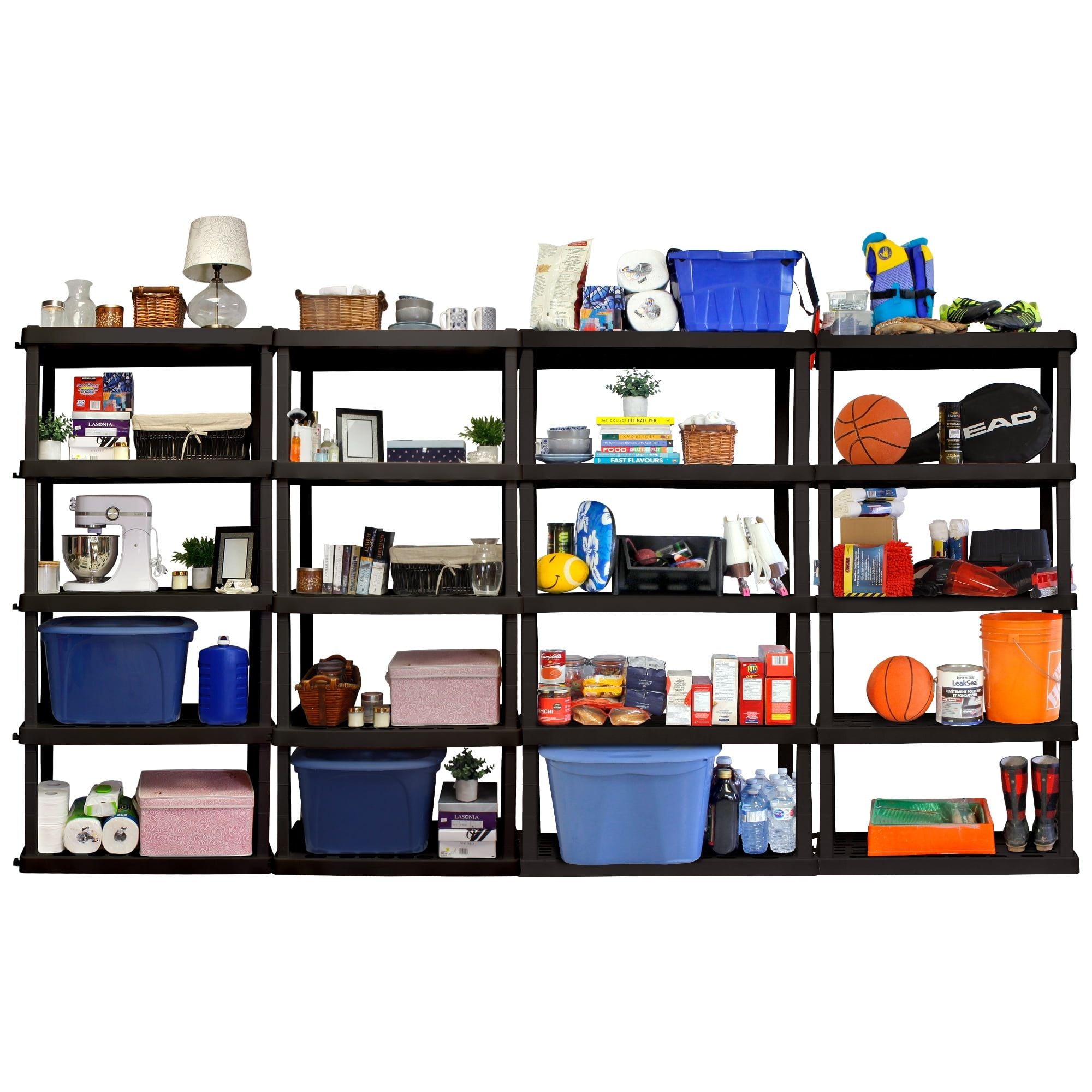 Hyper Tough Large 5-Tier Shelving Unit, W36 x D18 x H74" Interlocking Multipurpose Organizer, Black, Pack of 4 EasyOptionXY LLC