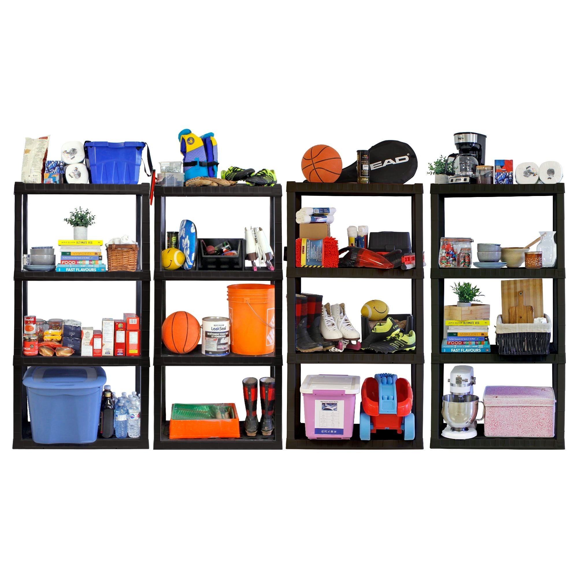 Hyper Tough 4-Tier Shelving Unit, W30 x D14 x H57" Multipurpose Home Storage Organizer, Black, Pack of 4 EasyOptionXY LLC