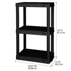 Hyper Tough 20.07"W x 12"D x 32"H 3-shelf Plastic Garage Shelves, Black, 3 Count, 60 lbs per shelf, Adult