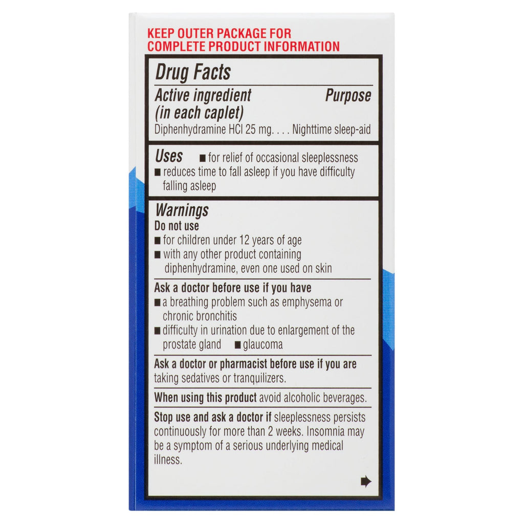 Equate Diphenhydramine HCl Nighttime Sleep-Aid Relief Caplets; 25 mg; 100 Count