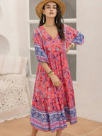 Printed Puff Sleeve Midi Dress