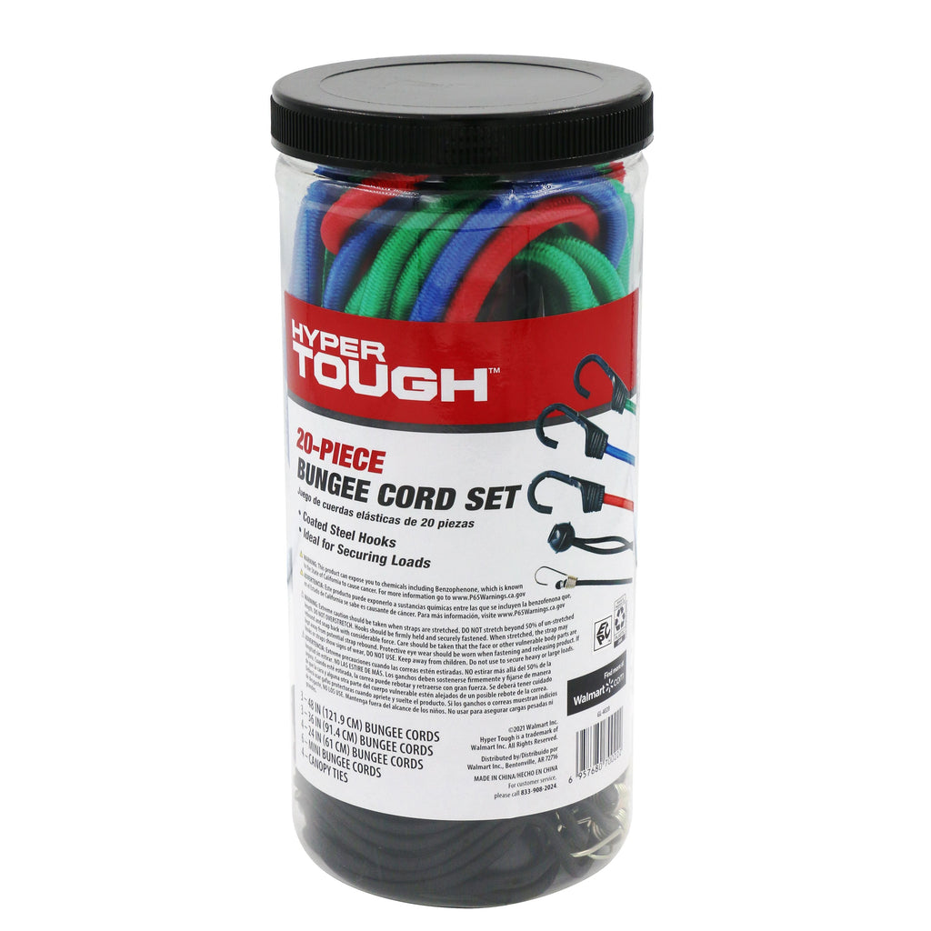Hyper Tough 20 Pieces Bungee Cord Set, Plastic Jar, Multi-Color, 2.31 oz