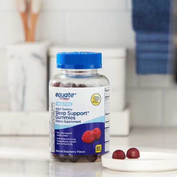Equate Drug-Free Sleep Support Gummies Dietary Supplement; Raspberry Flavor; 60 Count