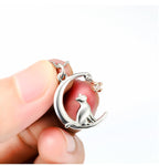 S925 Sterling Silver Jewelry Moon Cat Pendant Necklace Micro Inlay Pi-Mart