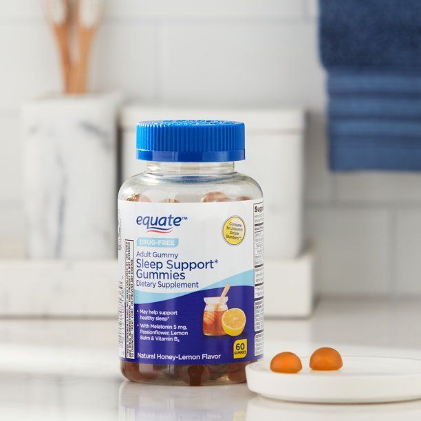 Equate Drug-Free Sleep Support Gummies Dietary Supplement; Honey-Lemon Flavor; 60 Count