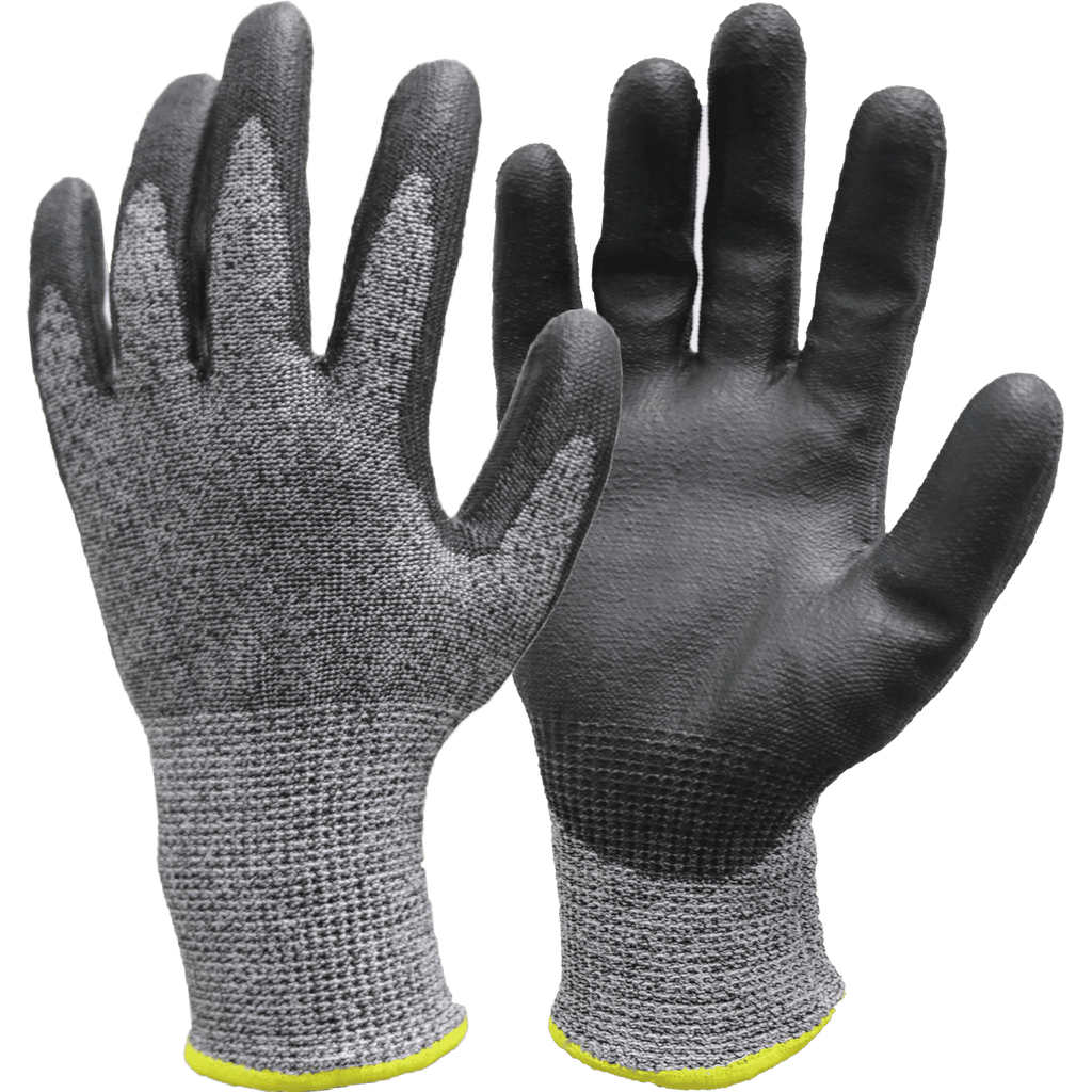 Hyper Tough HPPE ANSI A4 Anti Cut PU Coated Work Gloves, Full Fingers, Men's Medium Size EasyOptionXY LLC