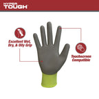 Hyper Tough Hi-Visibility Glove, Polyester Coating, Neon Green, Size Large, 3 Pairs