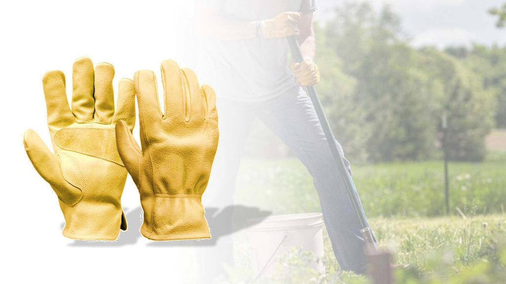 Hyper Tough Cowhide Leather Work Gloves, Size Medium, Golden Color