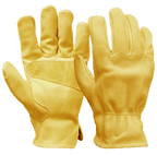 Hyper Tough Cowhide Leather Work Gloves, Size Medium, Golden Color