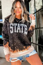 Casual Scrawl and Letters Print Bleached Sweatshirt - SJB-DIAMOND ELITES