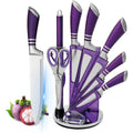 Kitchen Knife Set, 9-Pieces Purple Professional Chef Knife Set with Hollow Handle, Ultra Sharp Stainless Steel Knife Block Set with Accessories for Cutting Slicing Dicing Chopping