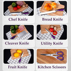 Kitchen Knife Set, 9-Pieces Purple Professional Chef Knife Set with Hollow Handle, Ultra Sharp Stainless Steel Knife Block Set with Accessories for Cutting Slicing Dicing Chopping
