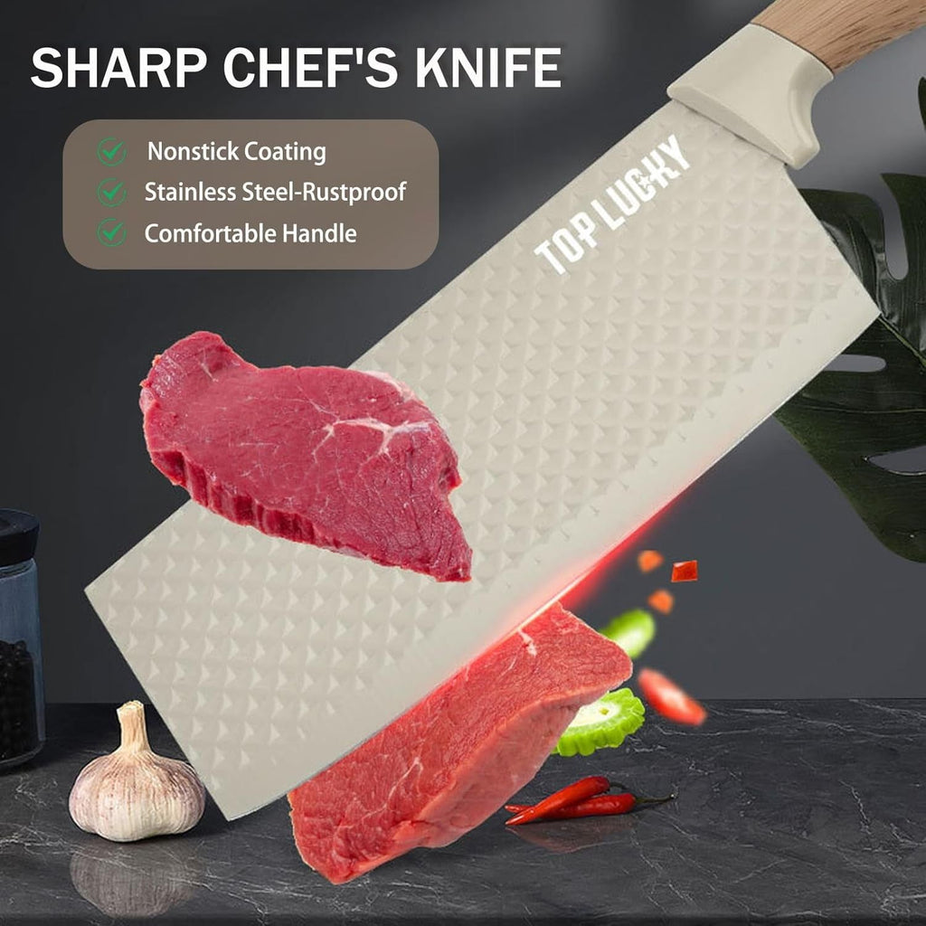 Kitchen Knife Set, 6-Pieces Khaki Sharp Knife Set for Kitchen, Non-stick Non-slip Stainless Steel Chef Knife Set with Universal Knife Block Suitable for Home Restaurant