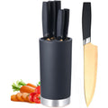 Kitchen Knife Set, 6 Pieces Sharp Stainless Steel Chef Knife Set with Cylindrical Block, Ergonomic Black Handle Knife with Gold Blades, Knife Set with Gift Box, House Warming Gift
