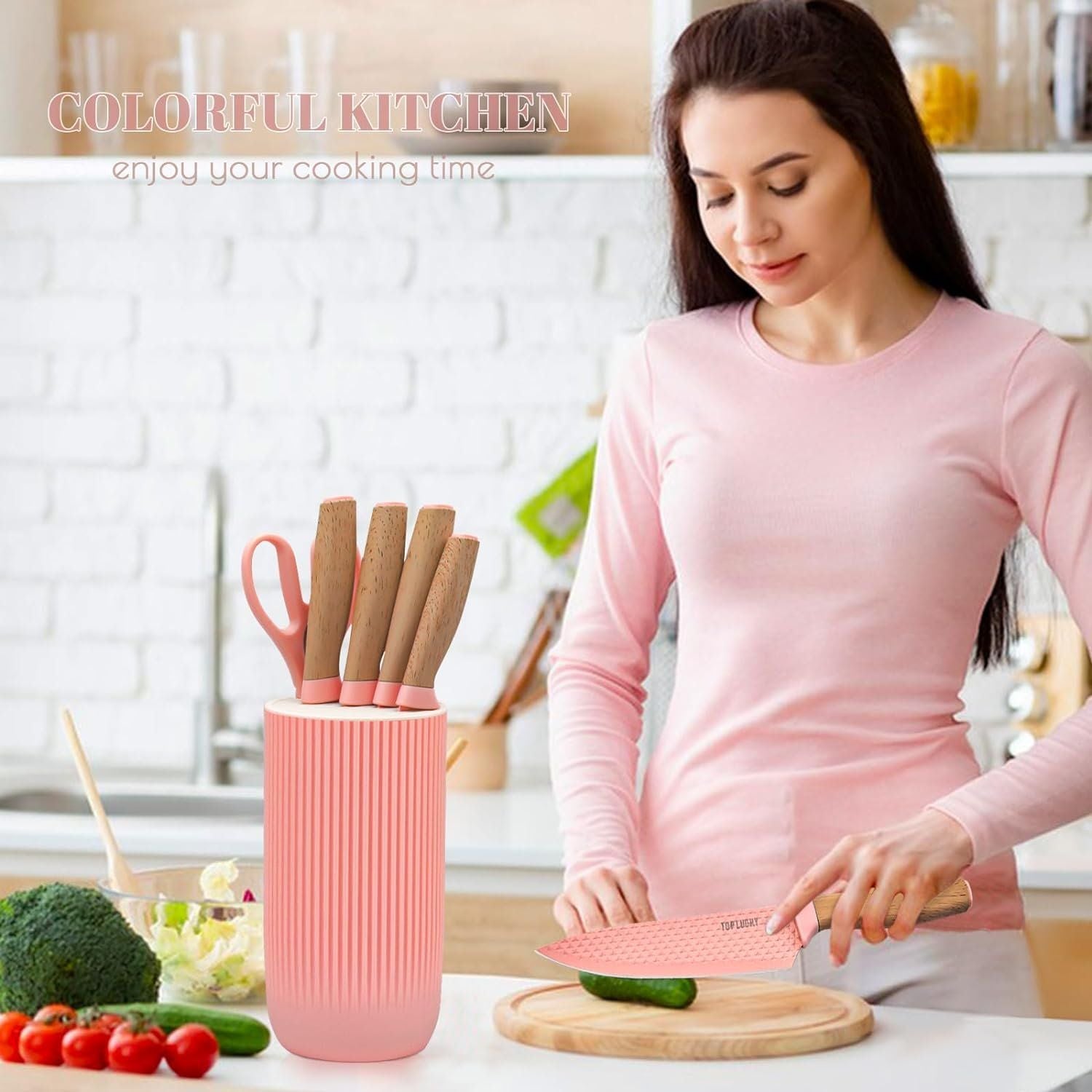 Kitchen Knife Set, 6 Pieces Green Professional Knife Set with Universal Knife Block, Super Sharp Knife Set with Ergonomic Handle, Non-stick Stainless Steel Knife Block Set EasyOptionXY LLC
