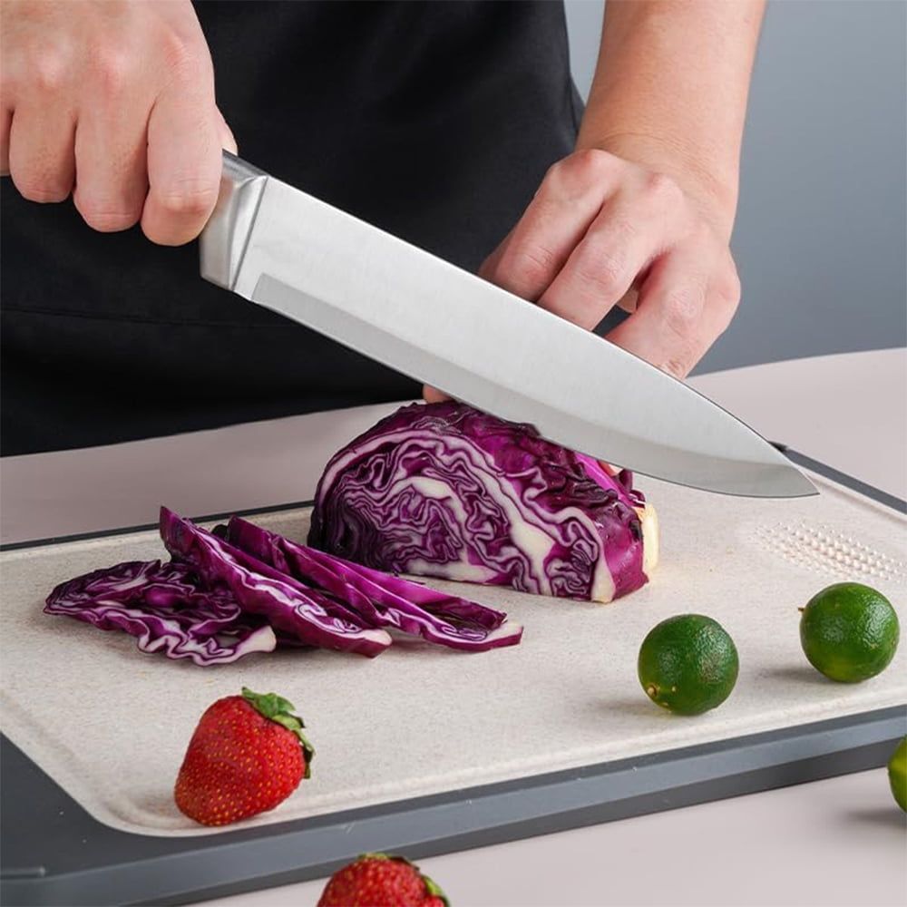 Kitchen Knife Set, 9-Piece White Sharp Non-Stick Coated Chef Knives Block Set,Stainless Steel Knife Set for Kitchen with Sharpener for Cutting Slicing Dicing Chopping EasyOptionXY LLC