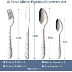 24 Pieces Silverware Set, Stainless Steel Flatware Set with Holder, Mirror Polished Utensils Set Service for 6, Durable Kitchen Eating Tableware Set, Include Fork Knife Spoon Set, Dishwasher Safe