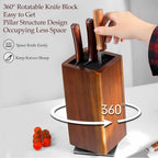 Magnetic Knife Block without Knives, 360¡ãRotatable Knife Holder With with Four Sided Magnets & Non-Slip Base, Kitchen Acacia Wood Universal Magnetic Knife Storage Rack with Bristles