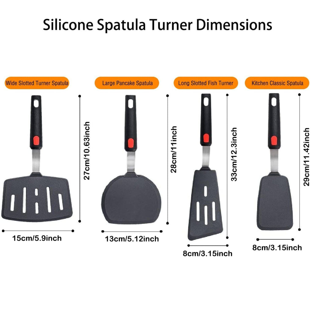 Silicone Spatula Turner, 4-Pack Spatulas 600¡ãF Heat Resistant Set for Nonstick Cookware, Kitchen Cooking Utensils BPA Free Rubber Egg, Crepe, Pancake,Burger,Fish EasyOptionXY LLC