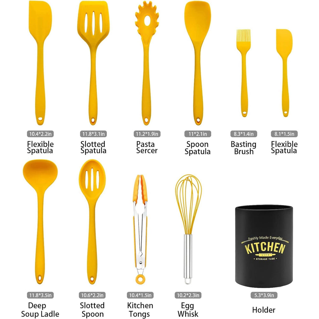 Cooking Utensils Set, 11 Piece Nonstick Silicone Kitchen Utensils Set with Holder, Heat Resistant Cookware Silicone Spatulas Set, Kitchen Gadgets Utensil Set for Cooking