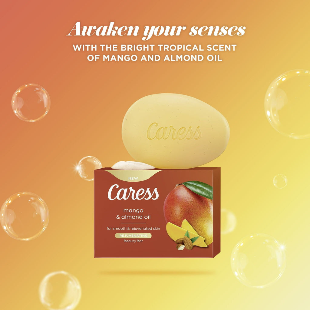 Caress Bar Soap for Women, Mango & Almond Oil for All Skin 3.75 oz 4 Body Bath Bars