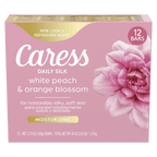 Caress Bar Soap for Women, Daily Silk White Peach & Orange Blossom for All Skin 3.75 oz 12 Ct