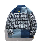 Denim Stitching Embroidered Stand-up Collar Cotton Coat Pi-Mart