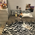 Zebra Pattern Bed Four-piece Set, Cotton Pure Cotton Duvet Cover, Black Three-piece Set Pi-Mart