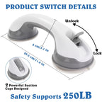 KEKOY 2 Pack Shower Handles for Elderly, Grab Bars for Bathroom, 12" Suction Bath Tub Hand Rail, Anti-Slip Safety Bar with Shower Pouf and Hook