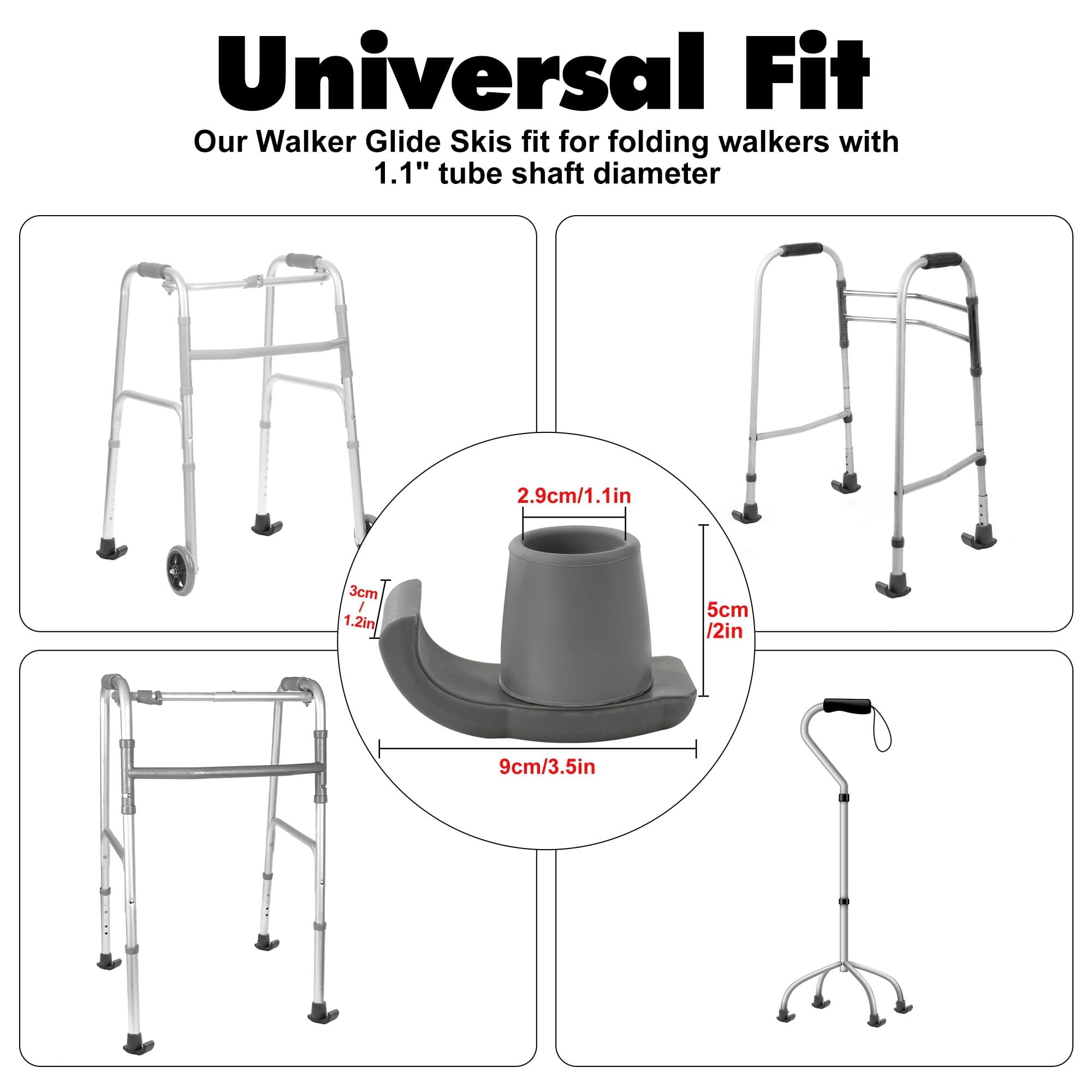 KEKOY 4Pack Walker Ski Glides, Fits 1.1" Shaft,Durable and Smooth Walker Accessories, Universal Fit Walker Feet Replacement, Gary EasyOptionXY LLC
