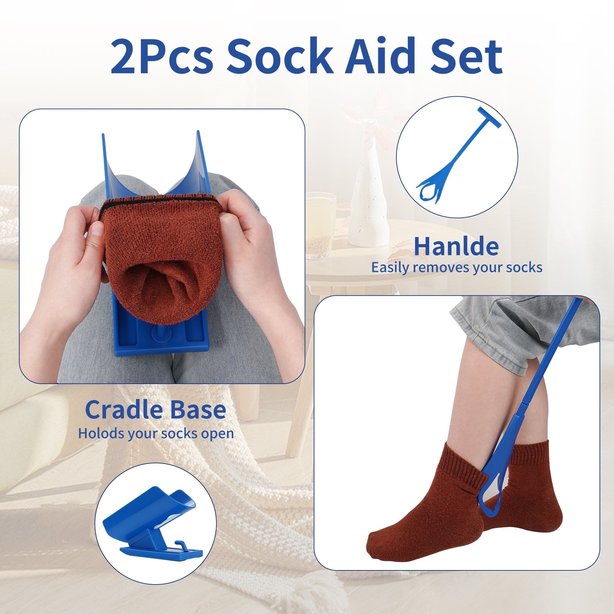 KEKOY Sock Aid Device for Senior, 2 Pieces Easy On and Off Sock Assistant Devices Sliding, Sock Helper Dressing Aids Stocking Slider for Elderly, Pregnant, Diabetics