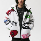 Men's Lamb Wool Graffiti Printed Fleece Jacket Pi-Mart