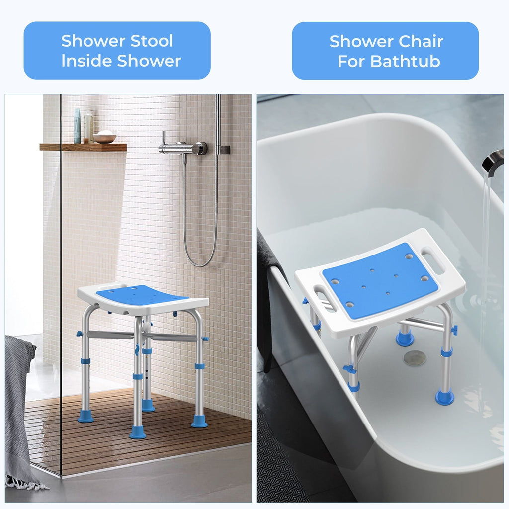KEKOY Shower Chair, Aluminum Alloy Padded Bath Seat with 4 Height Adjustable Tube - Tool Free Anti-Slip Shower Stool Bathtub Stool Seat for Elderly