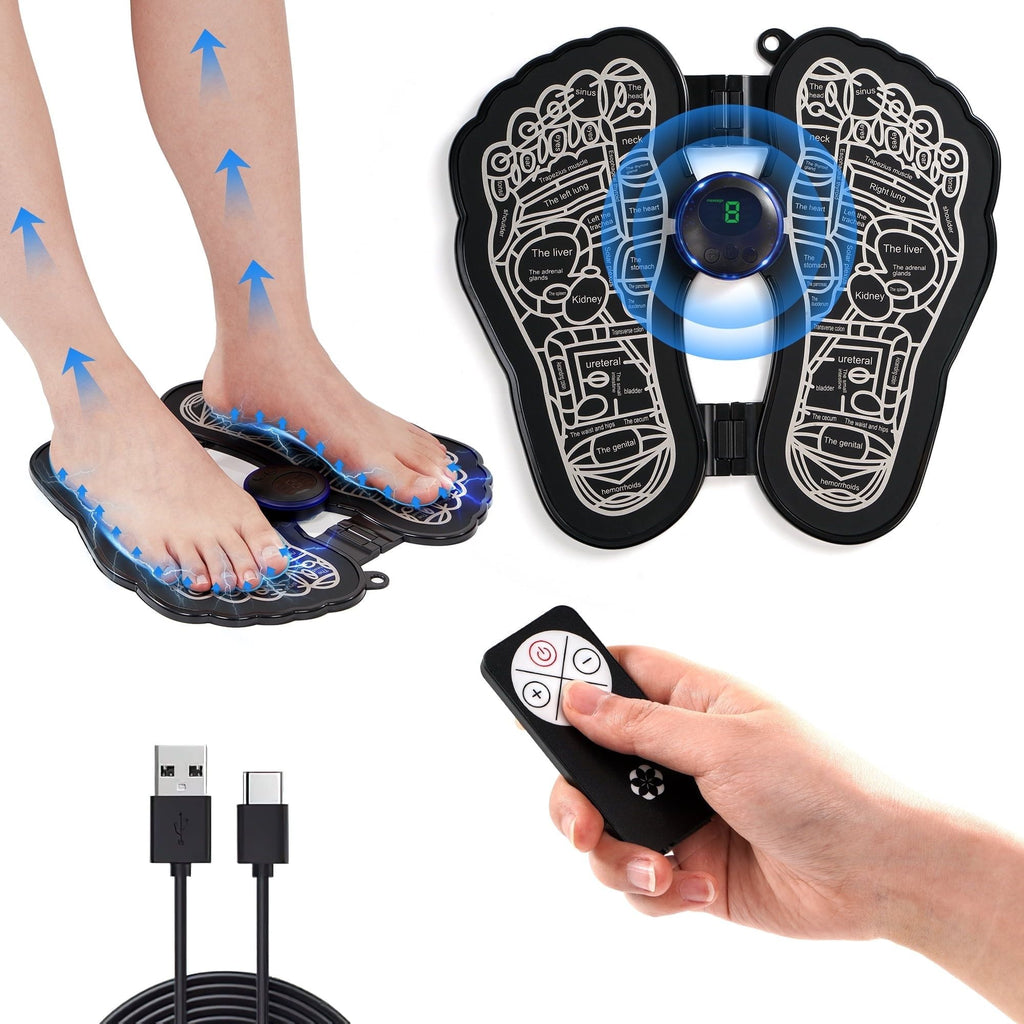 KEKOY EMS Foot Massager Pad with Romote Control, Electric USB Rechargeable Foot Massage Mat with 8 Modes 19 Intensity Promote Blood Circulation