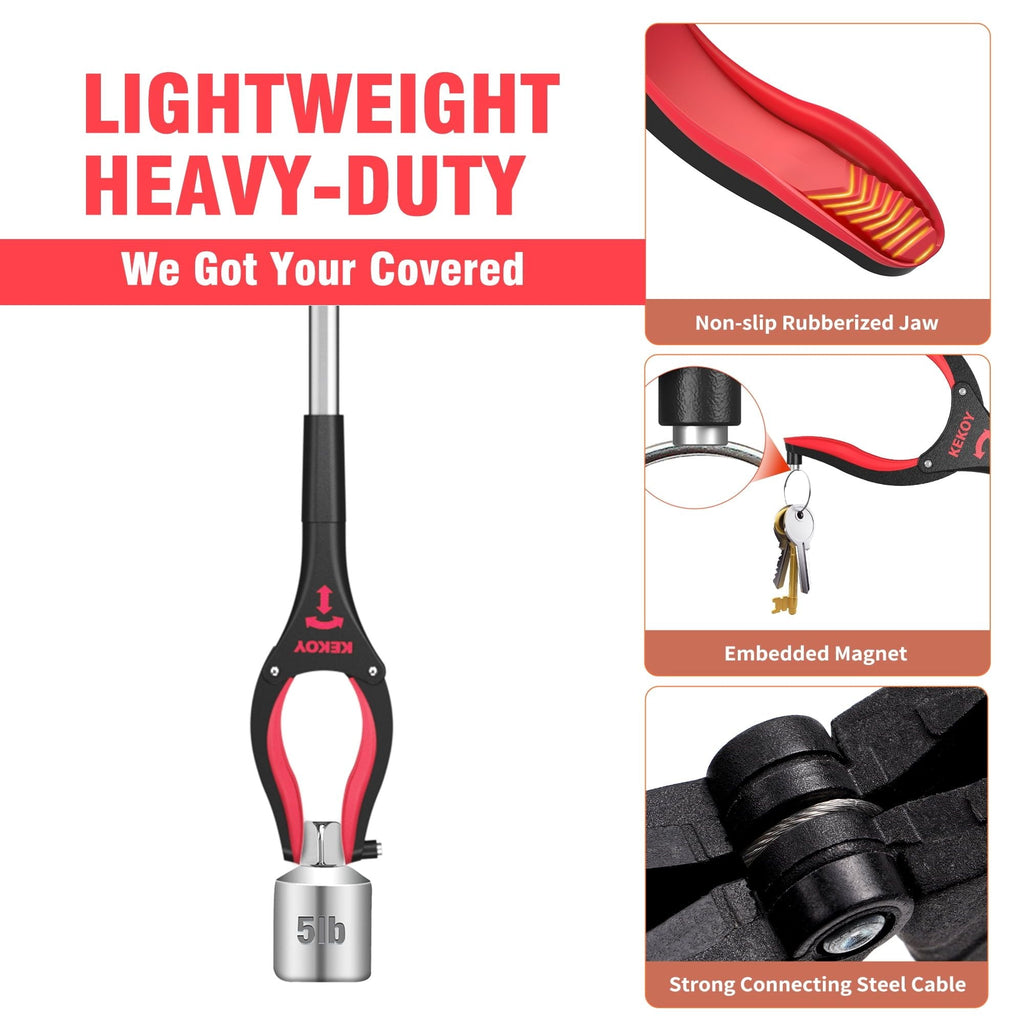36 Inch Grabber Reacher, Kekoy Foldable Grabbers for Elderly Grab It Reaching Tool Heavy Duty, Anti-Slip Rotating Jaw with Magnet, 4" Wide Claw Opening Reachers for Seniors, Trash Picker Tool(Red) EasyOptionXY LLC