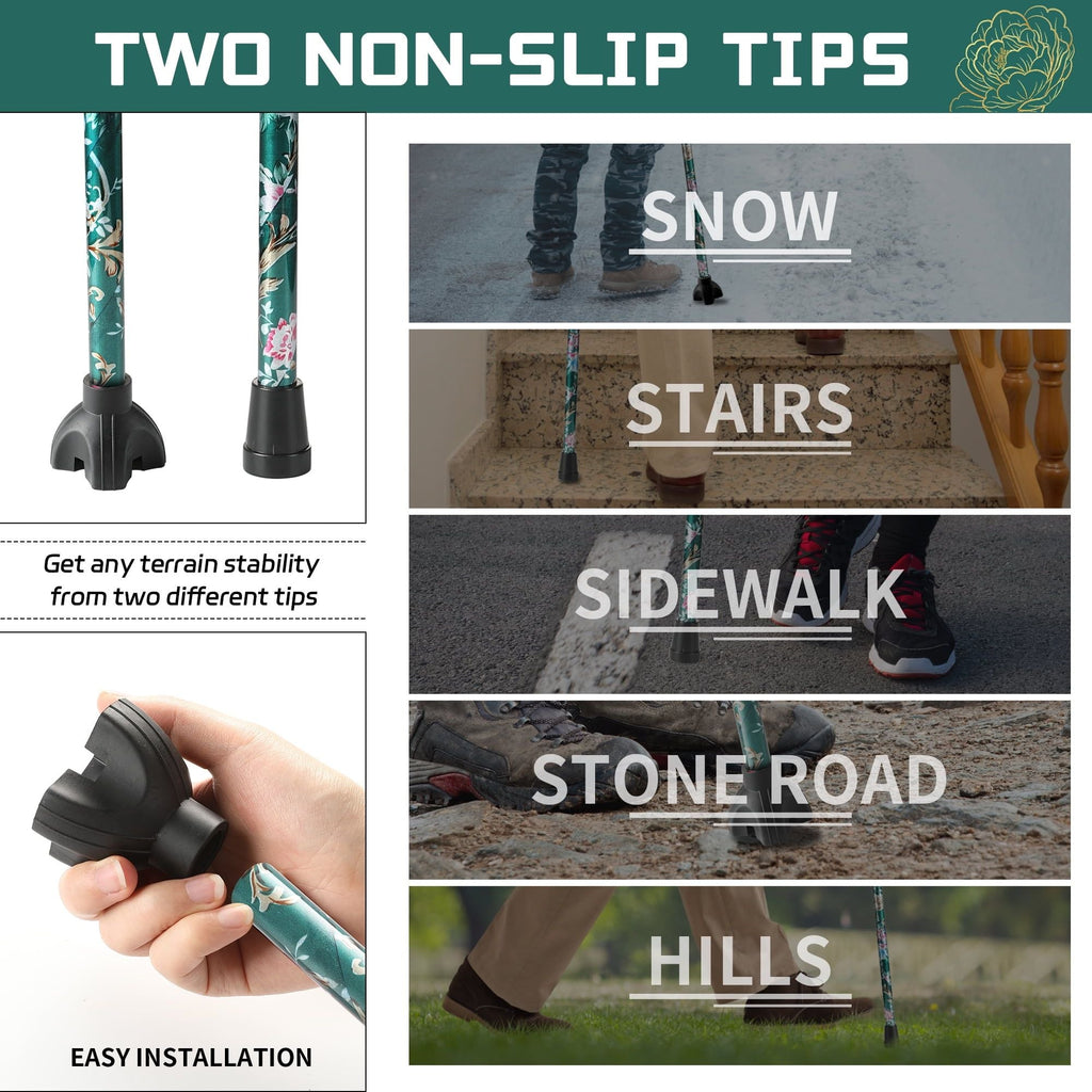 KEKOY Folding Cane, 5-Level Adjustable Height Walking Stick Lightweight Walking Cane for Men & Women - Foldable, Adjustable, Collapsible, Free Standing Cane with 2 Cane Tips EasyOptionXY LLC