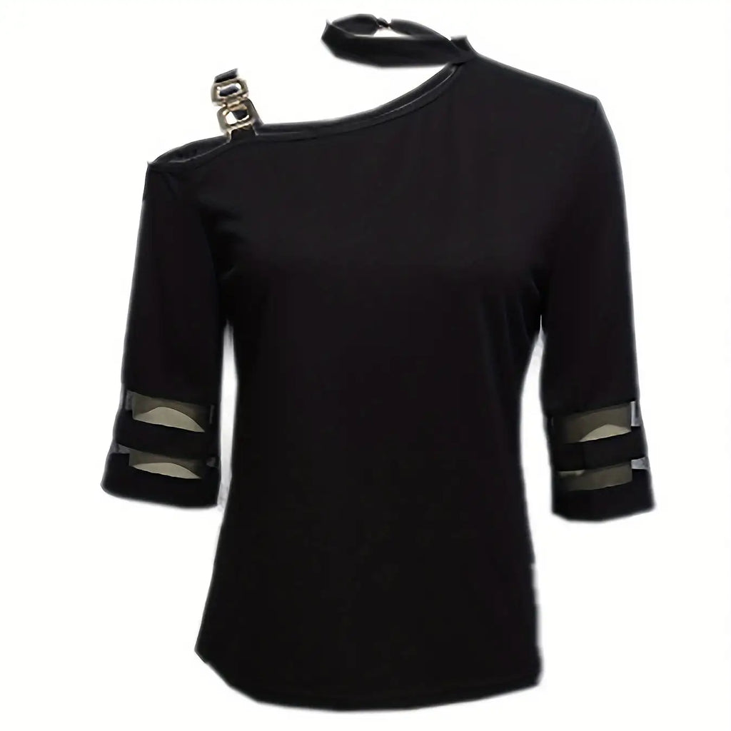 Ladies' Irregular Collar Solid Color Hanging Neck Fashion Off Shoulder Top - SJB-DIAMOND ELITES