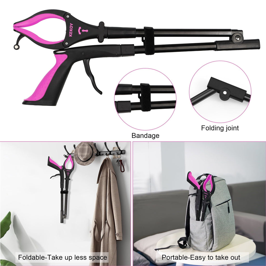 Kekoy 32" 2 Pack Reacher Grabber Tool, Foldable Grabbers for Elderly, Trash Picker Grabber with Light, Magnetic Pick up Tool Reaching Aids, Purple