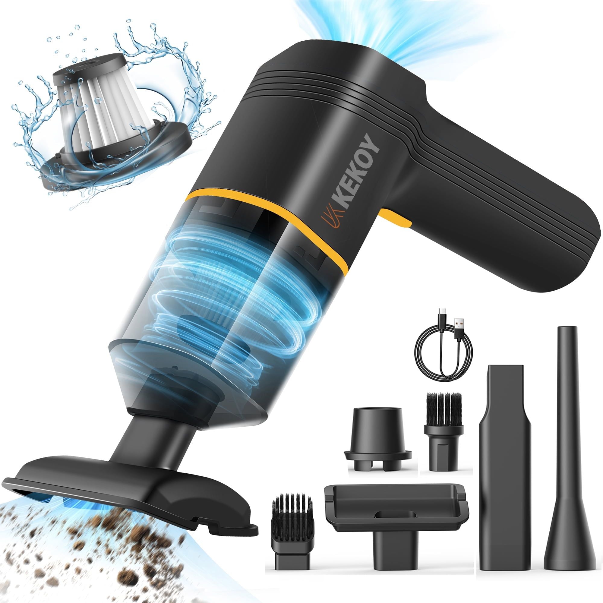 KEKOY Small Car Vacuum Cleaners Cordless, Mini Handheld Portable Vacuum Cleaners Cordless for Car, Home, Office, Dorm, Pet Hair, Black
