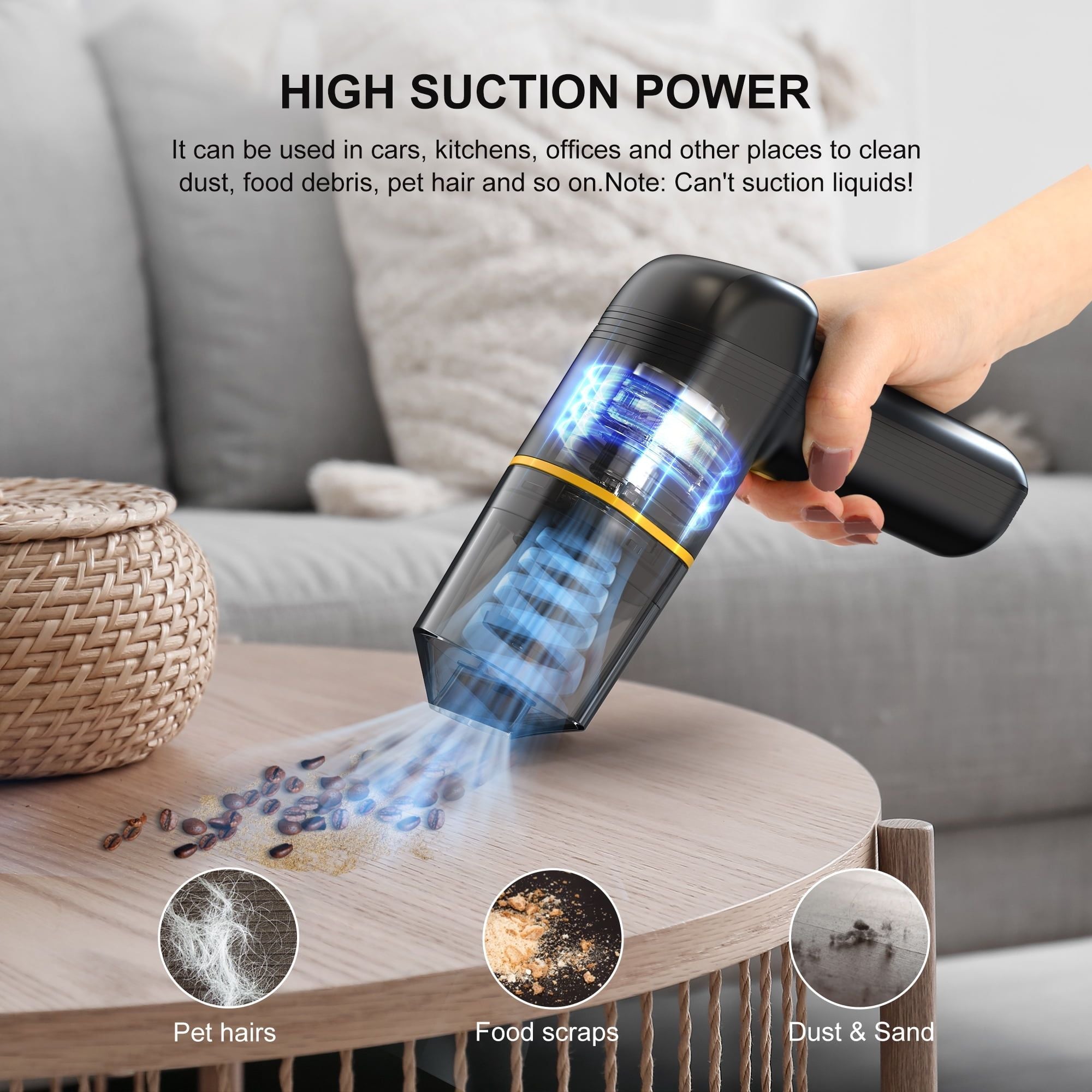 KEKOY Small Car Vacuum Cleaners Cordless, Mini Handheld Portable Vacuum Cleaners Cordless for Car, Home, Office, Dorm, Pet Hair, Black