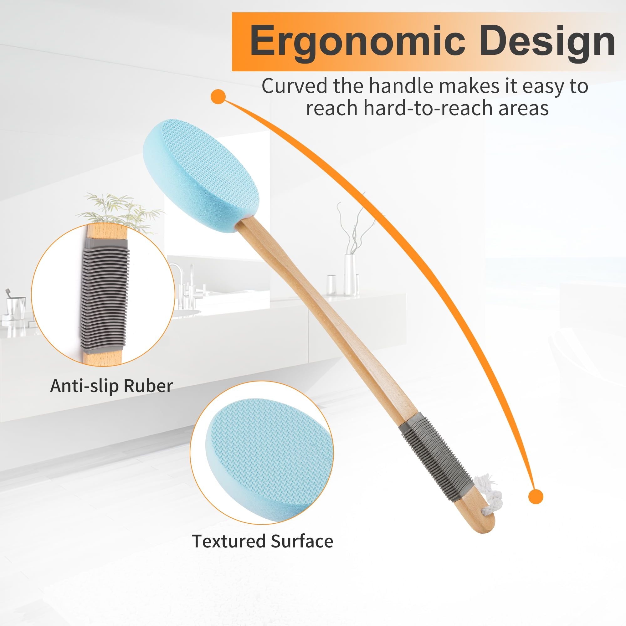 KEKOY Long Handle Lotion Applicator, Back Scrubber Massager Bath Brush Lotion Applicator for Feet with 3 Pads for Women Men Bath Body Care EasyOptionXY LLC