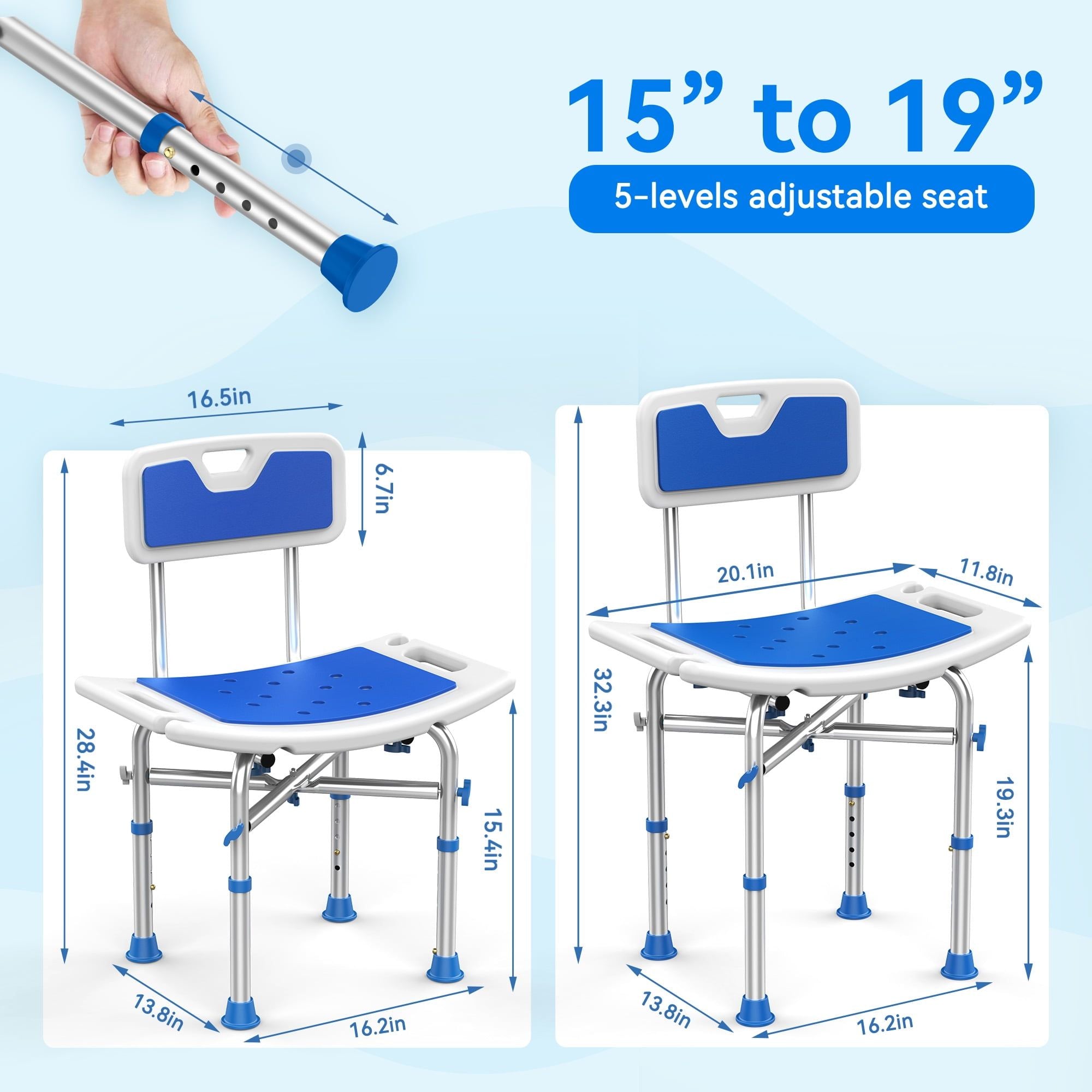 KEKOY Heavy Duty Shower Chair with Back 550lb, Height Adjustable Padded Bath Seat, Shower Bench Bathtub Stool for Elderly, Senior, Handicap & Disabled, Tool-Free Assembly